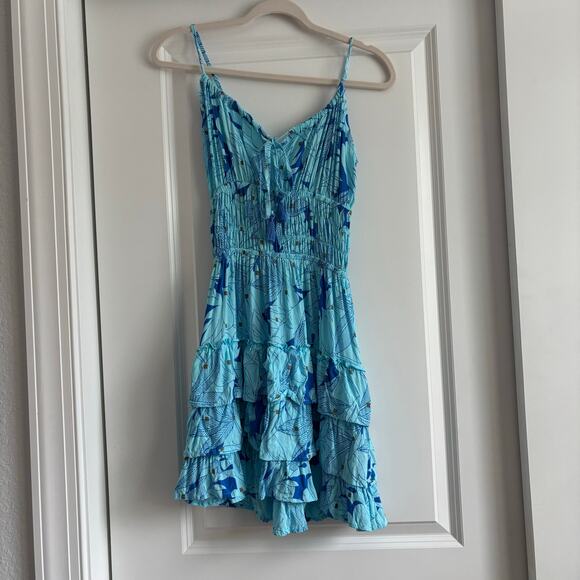 Lusana Women’s Lindi Mini Dress Sz Blue Sz 6 Resort Vacation Tiered EUC - Picture 2 of 13